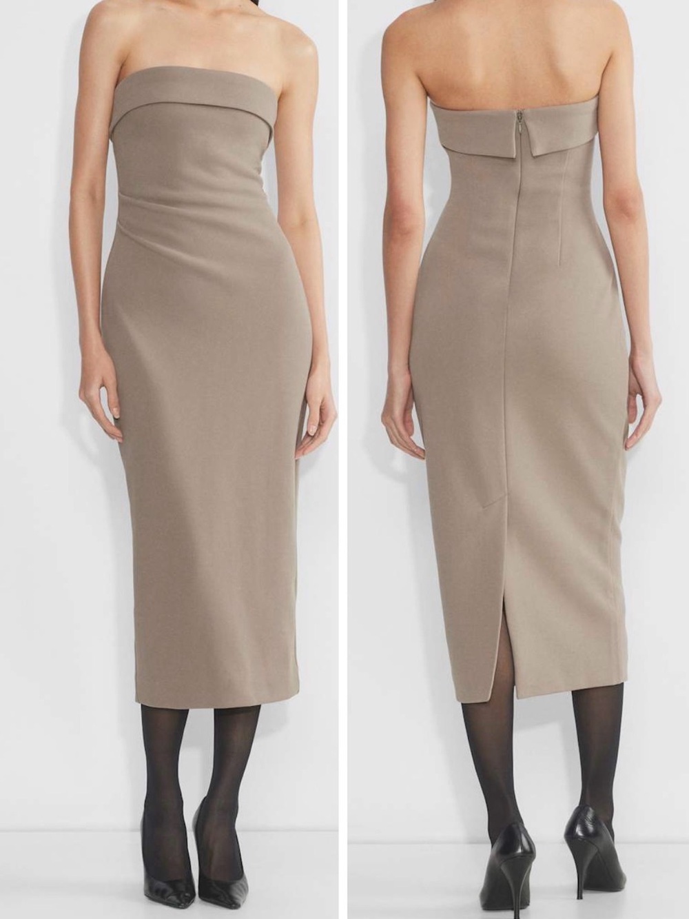 Babaton Nomad Taupe Figure Knit Eyecatcher Strapless Midi Dress
